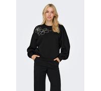 Sweatshirt ONLY "ONLBROOK L/S PEARL DETAIL CS SWT", Damen, Gr. M, schwarz detail:weiß pearls, Sweatware, Obermaterial: 60% Baumwolle, 40% Polyester, unifarben, regular fit normal, Rundhals, Sweatshirt