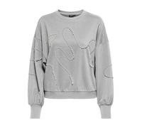 Sweatshirt ONLY "ONLBROOK L/S PEARL DETAIL CS SWT", Damen, Gr. XL, weiß (light grau melange detail:weiß pearls), Sweatware, Obermaterial: 60% Baumwolle, 40% Polyester, unifarben, regular fit normal, R