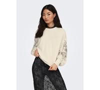 Sweatshirt ONLY "ONLBROOKE L/S O-NECK DETAIL SWT NOOS", Damen, Gr. L, schwarz (birch detail:schwarz magnolia), Sweatware, Obermaterial: 60% Baumwolle, 40% Polyester, regular fit normal, Rundhals, Ripp