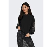 Sweatshirt ONLY "ONLBROOKE L/S O-NECK DETAIL SWT NOOS", Damen, Gr. M, schwarz (schwarz detail:ecru magnolia), Sweatware, Obermaterial: 60% Baumwolle, 40% Polyester, regular fit normal, Rundhals, Rippb