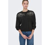 Sweatshirt ONLY "ONLBROOKE L/S O-NECK DETAIL SWT NOOS", Damen, Gr. S, schwarz detail:ecru draw flower, Sweatware, Obermaterial: 60% Baumwolle, 40% Polyester, regular fit normal, Rundhals, Rippbündchen