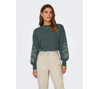 Sweatshirt ONLY "ONLBROOKE L/S O-NECK FLOWER SWT", Damen, Gr. L, balsam grün print:tonal sleeve bouquet, Sweatware, Obermaterial: 60% Baumwolle, 40% Polyester, regular fit normal, Rundhals, Rippbündch