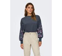 Sweatshirt ONLY "ONLBROOKE L/S O-NECK FLOWER SWT", Damen, Gr. L, blau (ombre blau print:sleeve flower print), Sweatware, Obermaterial: 60% Baumwolle, 40% Polyester, bedruckt, regular fit normal, Rundh