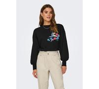 Sweatshirt ONLY "ONLBROOKE L/S O-NECK FLOWER SWT", Damen, Gr. L, schwarz (schwarz print:flower chest), Sweatware, Obermaterial: 60% Baumwolle, 40% Polyester, bedruckt, regular fit normal, Rundhals, Ri