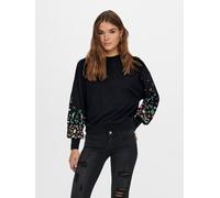 Sweatshirt ONLY "ONLBROOKE L/S O-NECK FLOWER SWT", Damen, Gr. L, schwarz (schwarz print:sleeve flower), Sweatware, Obermaterial: 60% Baumwolle, 40% Polyester, bedruckt, regular fit normal, Rundhals, R