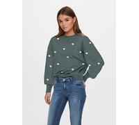 Sweatshirt ONLY "ONLBROOKE L/S O-NECK FLOWER SWT", Damen, Gr. M, balsam grün aop:small heart, Sweatware, Obermaterial: 60% Baumwolle, 40% Polyester, bedruckt, regular fit normal, Rundhals, Rippbündche