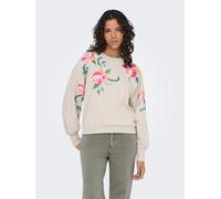 Sweatshirt ONLY "ONLBROOKE L/S O-NECK FLOWER SWT", Damen, Gr. M, pumice stone detail:frilly flowers, Sweatware, Obermaterial: 60% Baumwolle, 40% Polyester, regular fit normal, Rundhals, Rippbündchen, 