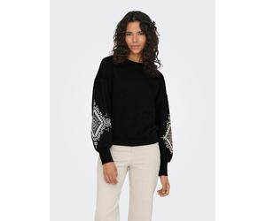 Sweatshirt ONLY "ONLBROOKE L/S O-NECK FLOWER SWT", Damen, Gr. M, schwarz print:ethnic power, Sweatware, Obermaterial: 60% Baumwolle, 40% Polyester, regular fit normal, Rundhals, Rippbündchen, Sweatshi