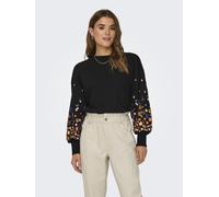Sweatshirt ONLY "ONLBROOKE L/S O-NECK FLOWER SWT", Damen, Gr. M, schwarz (schwarz print:sleeve flower print), Sweatware, Obermaterial: 60% Baumwolle, 40% Polyester, bedruckt, regular fit normal, Rundh