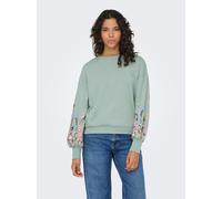Sweatshirt ONLY "ONLBROOKE L/S O-NECK FLOWER SWT", Damen, Gr. S, grün (jadeite print:l. flower), Sweatware, Obermaterial: 60% Baumwolle, 40% Polyester, regular fit normal, Rundhals, Rippbündchen, Swea