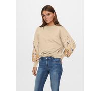 Sweatshirt ONLY "ONLBROOKE L/S O-NECK FLOWER SWT", Damen, Gr. S, pale khaki print:sleeve flower, Sweatware, Obermaterial: 60% Baumwolle, 40% Polyester, regular fit normal, Rundhals, Rippbündchen, Swea