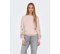 Sweatshirt ONLY "ONLBROOKE L/S O-NECK FLOWER SWT", Damen, Gr. S, rosa (potpourri print:sleeve flower), Sweatware, Obermaterial: 60% Baumwolle, 40% Polyester, regular fit normal, Rundhals, Rippbündchen