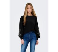 Sweatshirt ONLY "ONLBROOKE L/S O-NECK FLOWER SWT", Damen, Gr. S, schwarz detail:boho butterfly (cloud dancer), Sweatware, Obermaterial: 60% Baumwolle, 40% Polyester, regular fit normal, Rundhals, Ripp