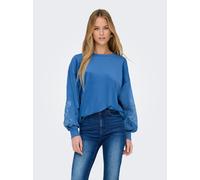 Sweatshirt ONLY "ONLBROOKE L/S O-NECK FLOWER SWT", Damen, Gr. S, ultramarine detail:boho butterfly (wintersky), Sweatware, Obermaterial: 60% Baumwolle, 40% Polyester, regular fit normal, Rundhals, Rip