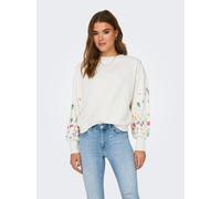 Sweatshirt ONLY "ONLBROOKE L/S O-NECK FLOWER SWT", Damen, Gr. S, weiß (cloud dancer print:sleeve flower), Sweatware, Obermaterial: 60% Baumwolle, 40% Polyester, geblümt, regular fit normal, Rundhals,