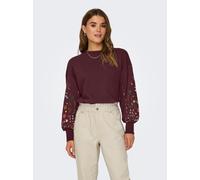 Sweatshirt ONLY "ONLBROOKE L/S O-NECK FLOWER SWT", Damen, Gr. S, windsor wine print:sleeve flower print, Sweatware, Obermaterial: 60% Baumwolle, 40% Polyester, bedruckt, modisch, regular fit normal, R