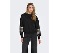 Sweatshirt ONLY "ONLBROOKE L/S O-NECK FLOWER SWT", Damen, Gr. XL, schwarz detail:ethnic, Sweatware, Obermaterial: 60% Baumwolle, 40% Polyester, regular fit normal, Rundhals, Rippbündchen, Sweatshirts 