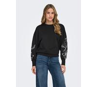 Sweatshirt ONLY "ONLBROOKE L/S O-NECK FLOWER SWT", Damen, Gr. XL, schwarz print:magnolia flower sleeve puff, Sweatware, Obermaterial: 60% Baumwolle, 40% Polyester, regular fit normal, Rundhals, Rippbü