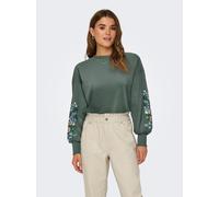 Sweatshirt ONLY "ONLBROOKE L/S O-NECK FLOWER SWT", Damen, Gr. XS, grün (balsam grün print:sleeve multi flowers), Sweatware, Obermaterial: 60% Baumwolle, 40% Polyester, geblümt, regular fit normal, Run