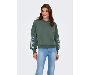 Sweatshirt ONLY "ONLBROOKE L/S O-NECK FLOWER SWT", Damen, Gr. XS, grün (balsam grün print:sleeve multi flowers), Sweatware, Obermaterial: 60% Baumwolle, 40% Polyester, geblümt, regular fit normal, Run