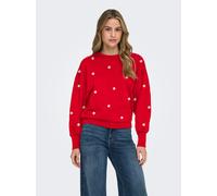Sweatshirt ONLY "ONLBROOKE L/S O-NECK FLOWER SWT", Damen, Gr. XS, high risk rot print:daisy aop, Sweatware, Obermaterial: 60% Baumwolle, 40% Polyester, bedruckt, regular fit normal, Rundhals, Rippbünd