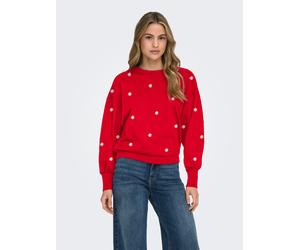 Sweatshirt ONLY "ONLBROOKE L/S O-NECK FLOWER SWT", Damen, Gr. XS, high risk rot print:daisy aop, Sweatware, Obermaterial: 60% Baumwolle, 40% Polyester, bedruckt, regular fit normal, Rundhals, Rippbünd