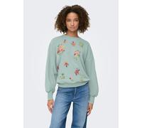 Sweatshirt ONLY "ONLBROOKE L/S O-NECK FLOWER SWT", Damen, Gr. XS, jadeite print:autumn flowers, Sweatware, Obermaterial: 60% Baumwolle, 40% Polyester, regular fit normal, Rundhals, Rippbündchen, Sweat