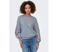 Sweatshirt ONLY "ONLBROOKE L/S O-NECK FLOWER SWT", Damen, Gr. XS, tradewinds print:lilyflower, Sweatware, Obermaterial: 60% Baumwolle, 40% Polyester, regular fit normal, Rundhals, Rippbündchen, Sweats