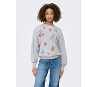Sweatshirt ONLY "ONLBROOKE L/S O-NECK FLOWER SWT", Damen, Gr. XXL, light grau melange print:autumn flowers, Sweatware, Obermaterial: 60% Baumwolle, 40% Polyester, regular fit normal, Rundhals, Rippbün