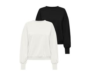 Sweatshirt ONLY "ONLBROOKE L/S O-NECK SOLID 2 PACK SWT", Damen, Gr. M, cloud dancer pack:schwarz, Sweatware, Obermaterial: 60% Baumwolle, 40% Polyester, unifarben, regular fit normal, Rundhals, Sweats