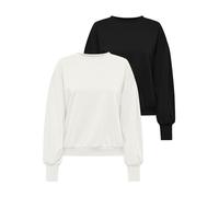 Sweatshirt ONLY "ONLBROOKE L/S O-NECK SOLID 2 PACK SWT", Damen, Gr. M, schwarz-weiß (cloud dancer pack:schwarz), Sweatware, Obermaterial: 60% Baumwolle, 40% Polyester, unifarben, regular fit normal, R