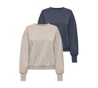 Sweatshirt ONLY "ONLBROOKE L/S O-NECK SOLID 2 PACK SWT", Damen, Gr. S, beige (ombre blau pack:pumice stone), Sweatware, Obermaterial: 60% Baumwolle, 40% Polyester, unifarben, regular fit normal, Rundh