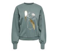 Sweatshirt ONLY "ONLBROOKY L/S PRINT UB CS SWT", Damen, Gr. L, balsam grün print:gold eternal, Sweatware, Obermaterial: 60% Baumwolle, 40% Polyester, bedruckt, regular fit normal, Rundhals, Sweatshirt