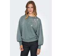 Sweatshirt ONLY "ONLCAMELA BROOKE GLITTER LS ONECK UB SWT", Damen, Gr. M, balsam grün detail:chest deco, Sweatware, Obermaterial: 60% Baumwolle, 40% Polyester, unifarben, regular fit normal, Rundhals,
