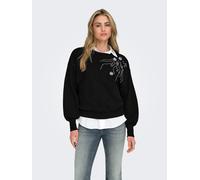 Sweatshirt ONLY "ONLCAMELA BROOKE GLITTER LS ONECK UB SWT", Damen, Gr. XS, schwarz detail:chest deco, Sweatware, Obermaterial: 60% Baumwolle, 40% Polyester, unifarben, regular fit normal, Rundhals, Sw