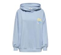Sweatshirt ONLY "ONLELO L/S PRINT HOOD BOX SWT", Damen, Gr. S, blau (soft chambray print:apple), Sweatware, Obermaterial: 60% Baumwolle, 40% Polyester, bedruckt, regular fit normal, Rundhals, Sweatshi