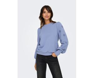 Sweatshirt ONLY "ONLFEMME L/S PUFF EMBROIDERY UB SWT", Damen, Gr. S (36), blau (tempest), Sweatware, Obermaterial: 60% Baumwolle, 40% Polyester, unifarben, regular fit hüftlang, Rundhals, Puffärmel Ri