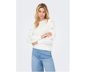 Sweatshirt ONLY "ONLFEMME L/S PUFF EMBROIDERY UB SWT", Damen, Gr. XL, cloud dancer, Sweatware, Obermaterial: 60% Baumwolle, 40% Polyester, unifarben, regular fit hüftlang, Rundhals, Puffärmel Rippbünd