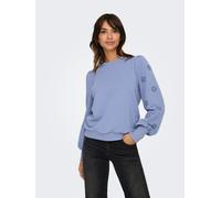Sweatshirt ONLY "ONLFEMME L/S PUFF EMBROIDERY UB SWT", Damen, Gr. XS (34), blau (tempest), Sweatware, Obermaterial: 60% Baumwolle, 40% Polyester, unifarben, regular fit hüftlang, Rundhals, Puffärmel R