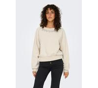 Sweatshirt ONLY "ONLJETT L/S O-NECK EMB. BOX SWT", Damen, Gr. XS, birch detail:embellishment, Sweatware, Obermaterial: 60% Baumwolle, 40% Polyester, unifarben, Rundhals, Sweatshirts Sweatshirt (614919