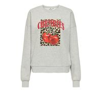 Sweatshirt ONLY "ONLJOLANA L/S O-NECK BERRY PRINT CS SWT", Damen, Gr. S, grau (light grau melange print:cherries, leo aop), Sweatware, Obermaterial: 60% Baumwolle, 40% Polyester, bedruckt, Rundhals, S