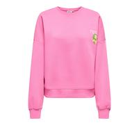 Sweatshirt ONLY "ONLLINY L/S O-NECK PRINT CS SWT", Damen, Gr. L, wild orchid print:fresh lemon, Sweatware, Obermaterial: 60% Baumwolle, 40% Polyester, bedruckt, normal, Rundhals, Rippbündchen, Sweatsh