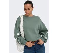 Sweatshirt ONLY "ONLMACY L/S O-NECK BOX CC SWT", Damen, Gr. M, grün (laurel wreath detail:cd heart), Sweatware, Obermaterial: 60% Baumwolle, 40% Polyester, regular fit normal, Rundhals, Rippbündchen, 