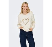 Sweatshirt ONLY "ONLMARCY L/S O-NECK BOX UB CC SWT", Damen, Gr. S, cloud dancer detail:with sequins heart, Sweatware, Obermaterial: 94% Polyester, 6% Elasthan, bedruckt, regular fit, Rundhals, Rippbün