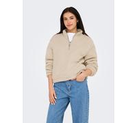 Sweatshirt ONLY "ONLNEW DALLAS L/S HIGHNECK ZIP SWT NOOS", Damen, Gr. S, beige (pumice stone detail:solid), Plüsch, Obermaterial: 100% Polyester, unifarben, regular fit normal, Rundhals, Sweatshirts S