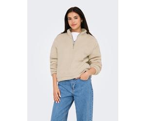 Sweatshirt ONLY "ONLNEW DALLAS L/S HIGHNECK ZIP SWT NOOS", Damen, Gr. XL, beige (pumice stone detail:solid), Plüsch, Obermaterial: 100% Polyester, unifarben, regular fit normal, Rundhals, Sweatshirts 