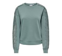 Sweatshirt ONLY "ONLSTILLA L/S O-NECK LACE DETAIL CS SWT", Damen, Gr. L, grün (balsam grün), Sweatware, Obermaterial: 59% Baumwolle, 41% Polyester, unifarben, regular fit normal, Rundhals, Sweatshirts