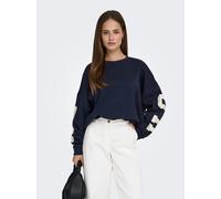 Sweatshirt ONLY "ONLSWEAT L/S BACK/SLEEVE PRINT SWT NOOS", Damen, Gr. L, blau (night sky detail:birch houston print), Sweatware, Obermaterial: 60% Baumwolle, 40% Polyester, bedruckt, loose fit normal,