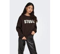 Sweatshirt ONLY "ONLSWEAT L/S CREW OVERSIZE STATE SWT", Damen, Gr. M, coffee bean detail:studio, terry emb., Sweatware, Obermaterial: 60% Baumwolle, 40% Polyester, loose fit normal, Rundhals, Rippbünd