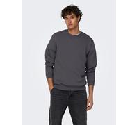 Herren O&S Basic Sweatshirt Regular Fit Pullover Langarm Jumper Sweater Shirt ohne Kapuze ONSCERES, Farben:Grau-3, Größe:S